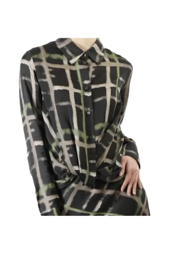 camicia stampata con nodo check pistacchio