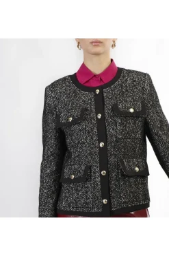 cappotto corto paricollo spigato bianco e nero