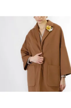 cappotto monopetto tasche a toppa tabacco