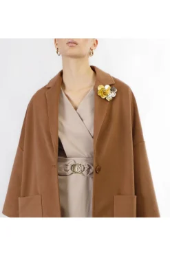 cappotto monopetto tasche a toppa tabacco