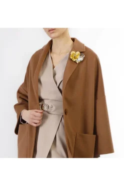 cappotto monopetto tasche a toppa tabacco