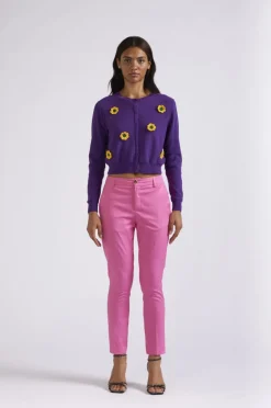 cardigan con fiori crochet viola