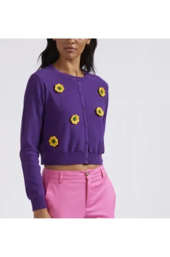 cardigan con fiori crochet viola