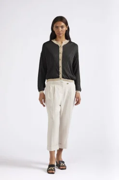 cardigan girocollo in lurex motivo traforo nero