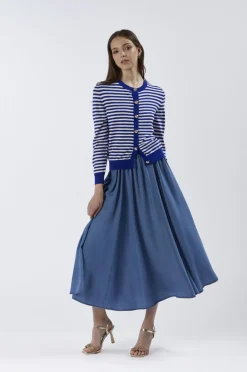 cardigan girocollo rigato filato misto viscosa multiriga