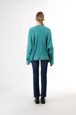 cardigan moulinè senza bottoni e collo sciallato smeraldo