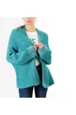 cardigan moulinè senza bottoni e collo sciallato smeraldo