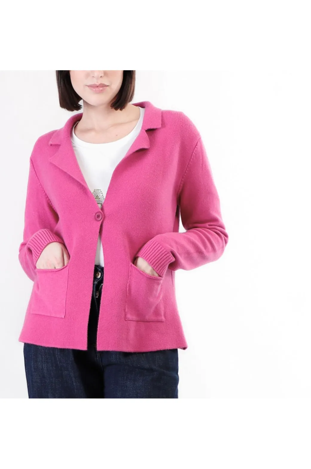cardigan tipo giacca in maglia fuxia