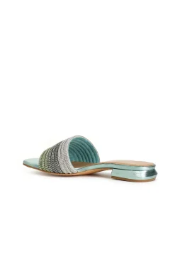 ciabatta effetto laminato con strass verde