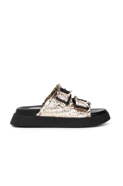 ciabatte con doppia fibbia in pelle intrecciata