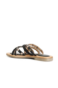 ciabatte con fasce in pelle e raffia nero