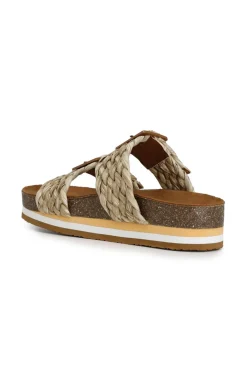 ciabatte doppia fibbia in raffia intrecciata cuoio