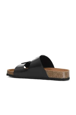 ciabatte due fasce in vernice con fibbia nero