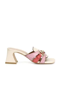 ciabatte in pelle e pelle scamosciata con accessorio multi beige