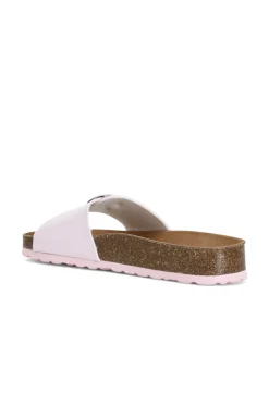 ciabatte in vernice con fibbia lilla