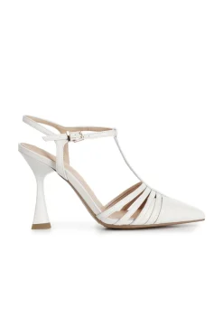 décolleté a "t" aperta dietro in nappa panna