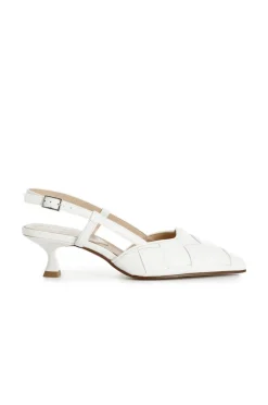 décolleté con laccio dietro con tomaia in pelle intrecciata off white