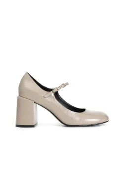 décolleté con laccio fibbia in pelle naplak taupe