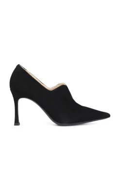 décolleté in camoscio con taglio a "v" nero