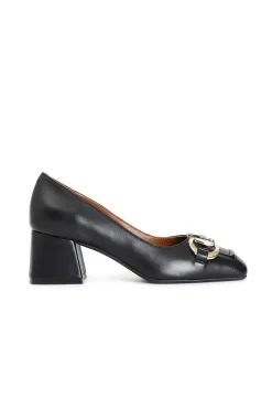 décolleté in pelle con morsetto tacco 60 mm nero