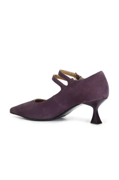 décolleté in pelle scamosciata con cinturini viola