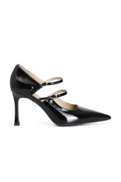 décolleté in vernice con doppia fibbia nero