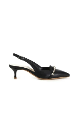 dècollète color block con inserto gioiello a catena sul davanti nero