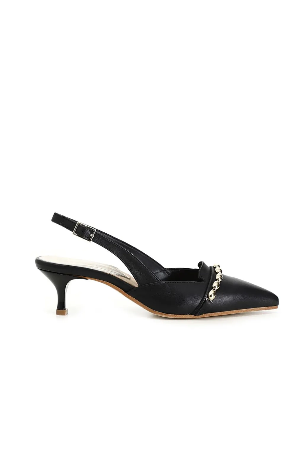 dècollète color block con inserto gioiello a catena sul davanti nero