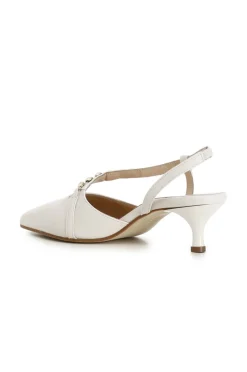 dècollète con chiusura asimmetrica e catena decorativa off white