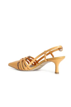 dècollète  in pelle con listini arancio