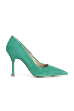 dècollète in pelle scamosciata verde