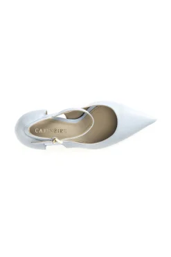 dècollète' in pelle con cinturino alla caviglia cielo