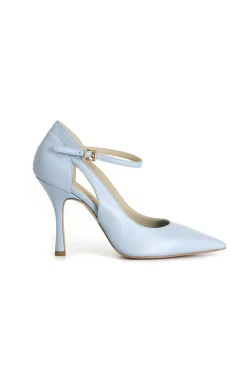 dècollète' in pelle con cinturino alla caviglia cielo