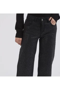 denim culotte con stras nero/nero