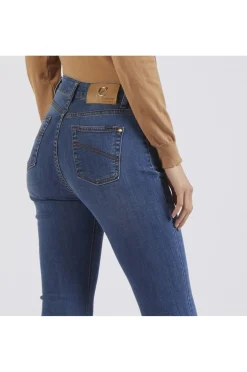 denim  flare con tasche a toppa blu medio chiaro