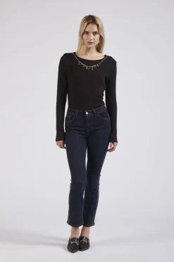 denim  slim con stras ai fianchi indaco