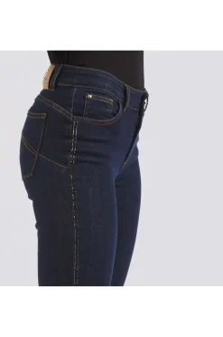 denim  slim con stras ai fianchi indaco