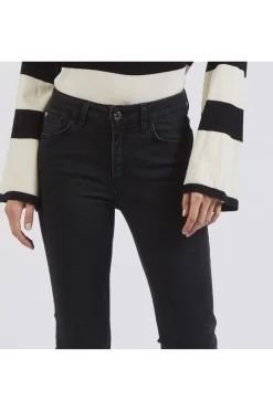 denim  slim con stras al carrè nero/nero