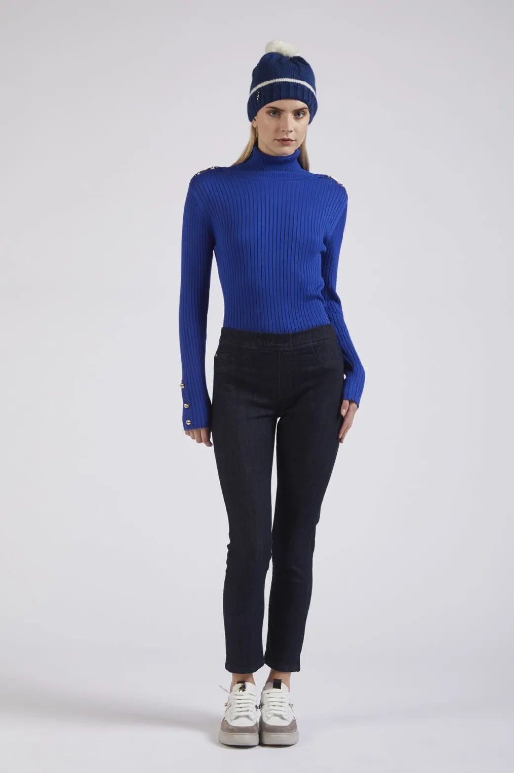 denim tipo leggings vita elasticata indaco