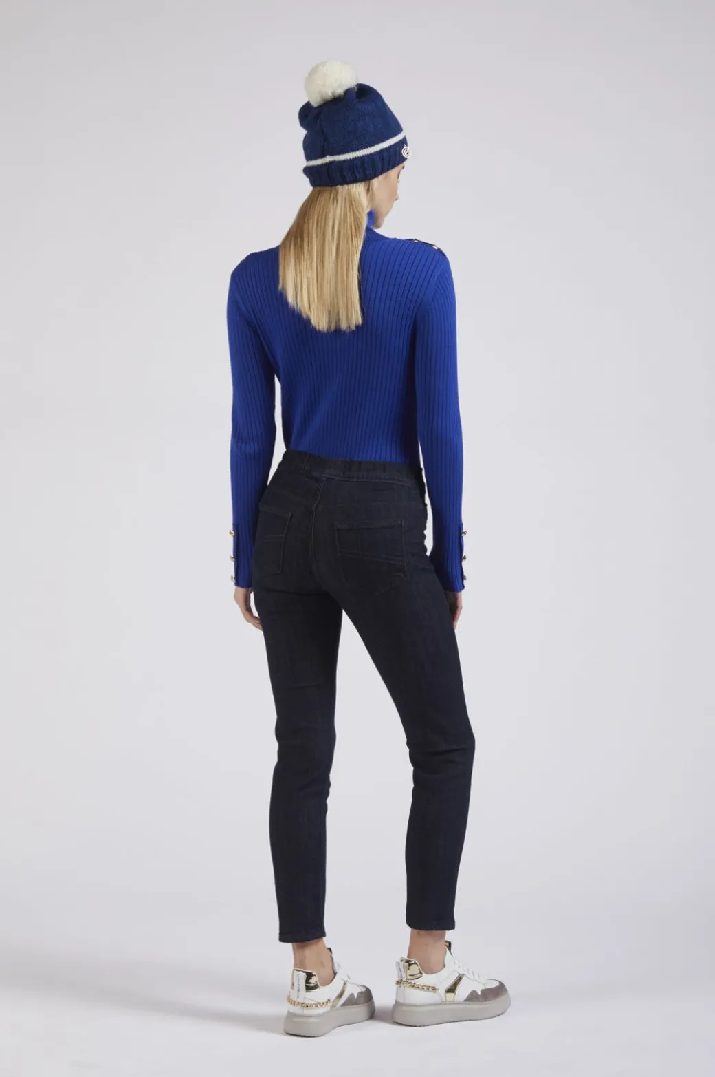 denim tipo leggings vita elasticata indaco