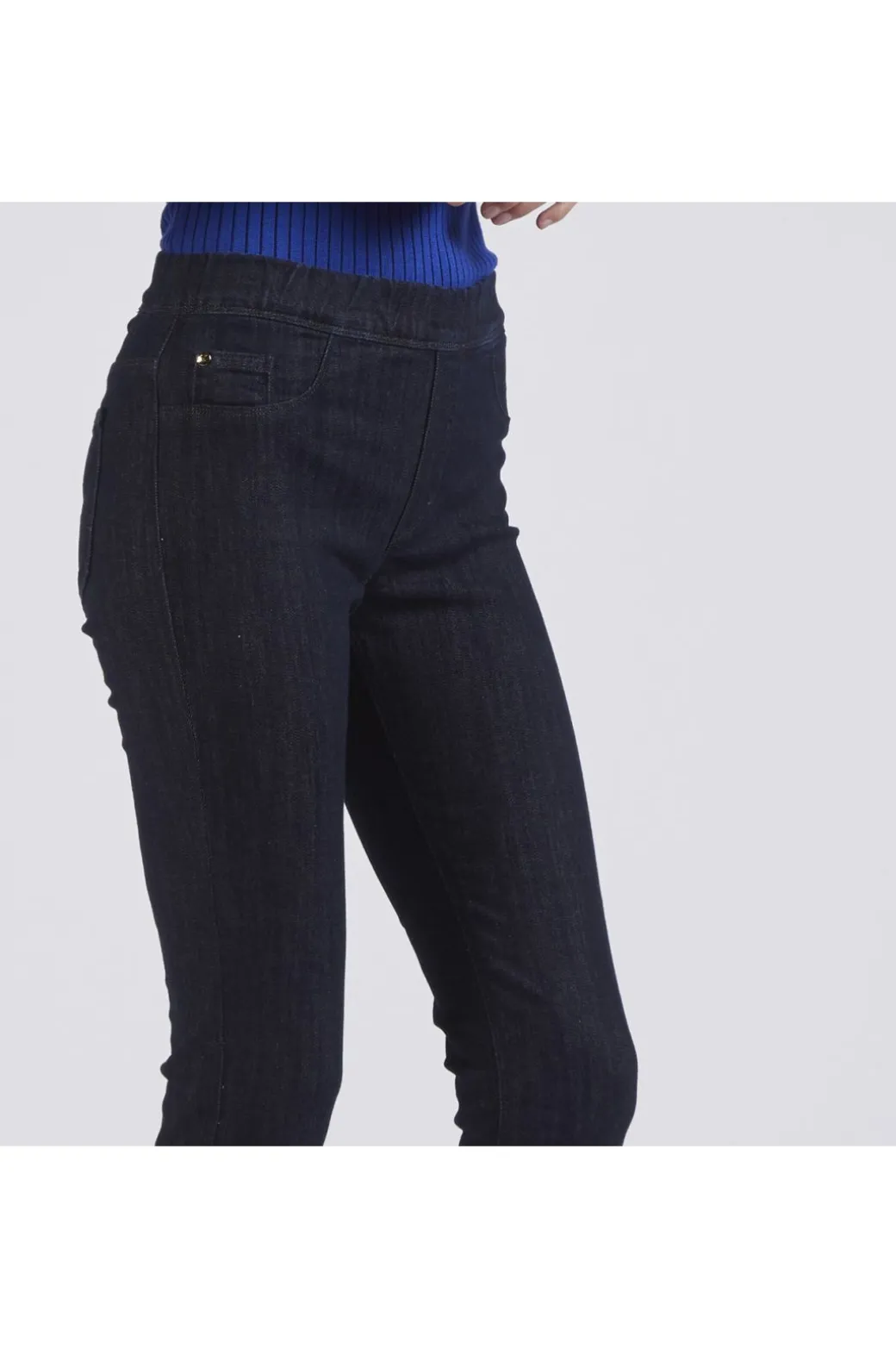 denim tipo leggings vita elasticata indaco