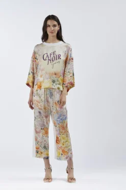 felpa bimateriale con davanti stampato flower panel