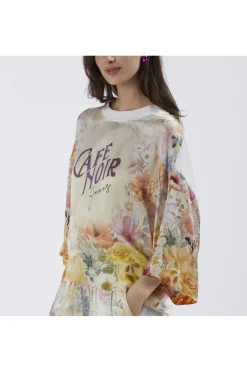 felpa bimateriale con davanti stampato flower panel