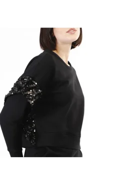 felpa corta con ruches  di pailettes nero