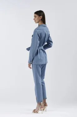 field jacket in denim con colletto ricamato sky