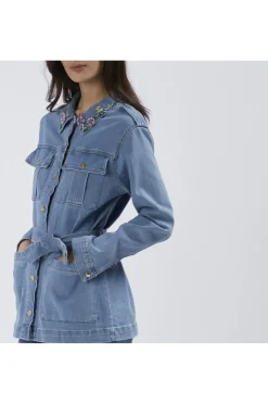 field jacket in denim con colletto ricamato sky