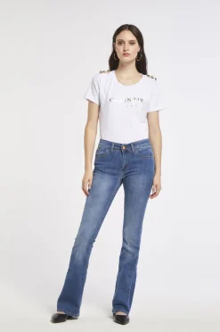 flare jeans anna in tela denim superstretch blu medio