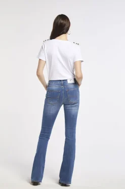flare jeans anna in tela denim superstretch blu medio