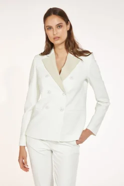 giacca doppiopetto con rever a contrasto