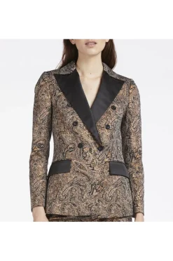 giacca doppiopetto in tessuto jacquard con dettagli in raso